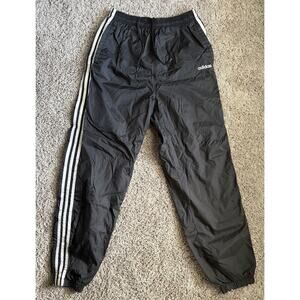 Retro Tag adidas Men's Black Track Pants S Polyester Side Stripe Elastic Waist
